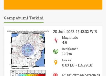 Gempa Skala 4,6 M Terjadi Di Kab. mahakam Ulu, Getaran Hingga Ke Samarinda
