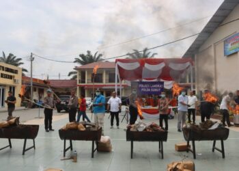 Polres Langkat Musnahkan 9.220,62 Gram Sabu dan 92.057,65 Gram Ganja Kering.