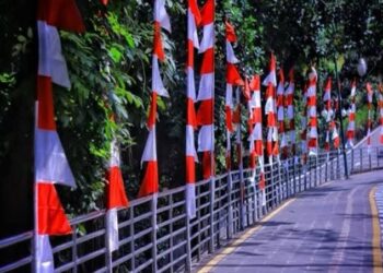 Semarakkan HUT RI ke-79, Kesbangpol Kaltim Pasang Umbul -Umbul di Sepanjang Jalan Menuju IKN
