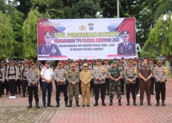 Siap Amankan TPS, Polres Langkat lakukan Apel Pergeseran Pasukan