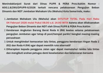 Rabu Besok, Jembatan Mahulu Samarinda Ditutup untuk Uji Beban