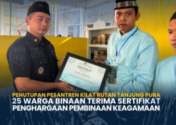 25 Warga Binaan Rutan Tanjung Pura Terima Sertifikat usai Ikuti Pesantren Kilat