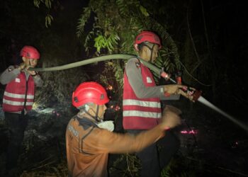 Bersama Tim Gabungan, Kompi 2 Batalyon B Pelopor Brimob Kaltim Padamkan Kebakaran Lahan 2 Hektare di Kutai Barat